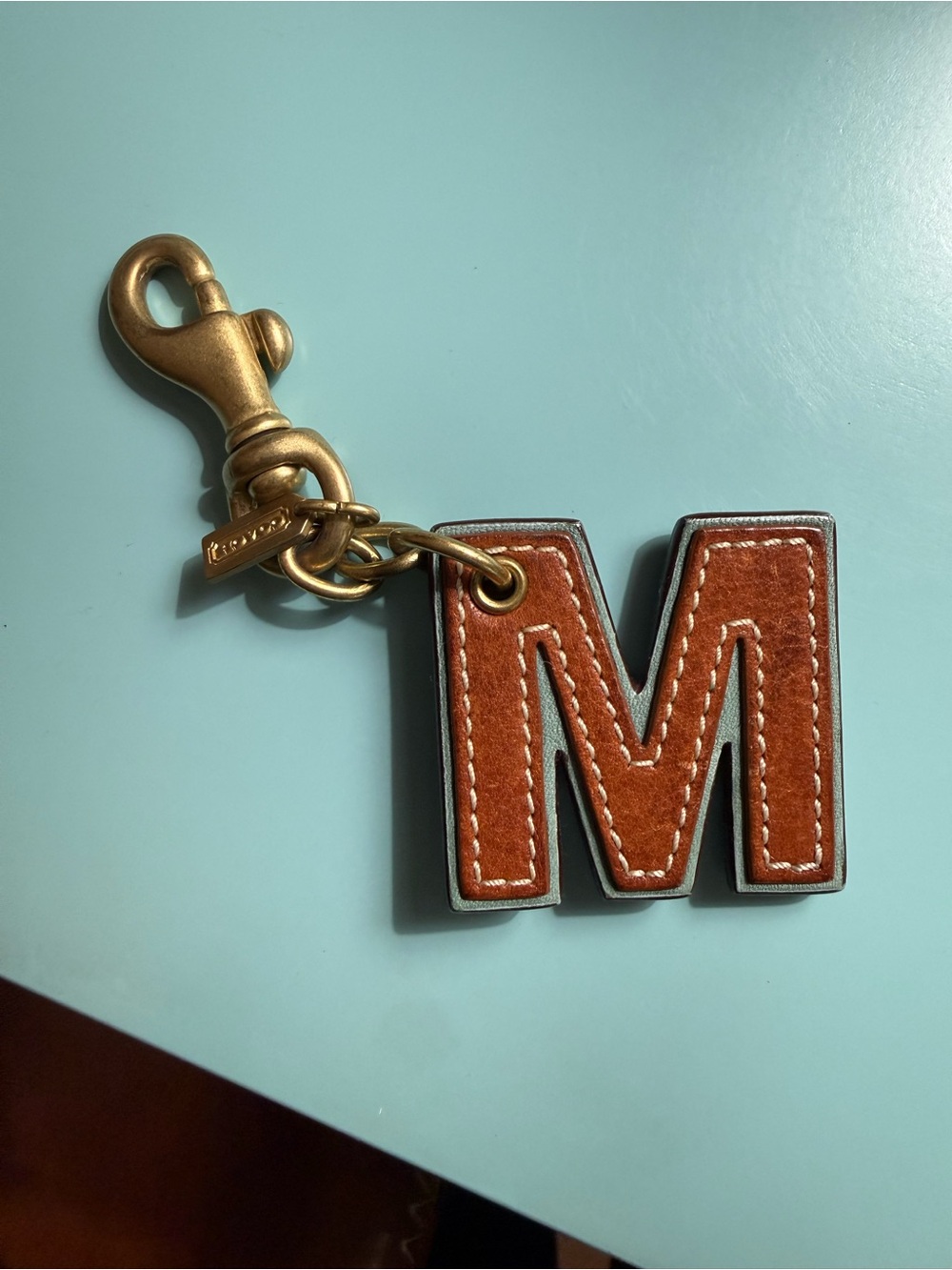 Vintage Coach Brown Leather 'M' Leather Key / Bag Charm with Brass Hardware - Picture 3 of 3
